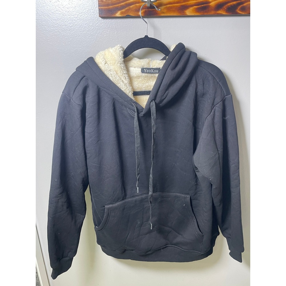 YeoKou Womens Sherpa Fleece Lined Hoodie Black Thick Warm Sweatshirt XL LQ-0074